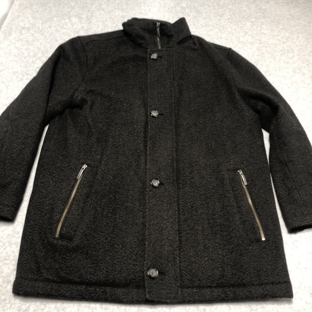Jos. A. Bank Mens Gray Brown Wool Blend Pea Coat Full Zip Sz Med Quilted Lining